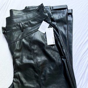 JustFab Plus Size High Rise Belted Faux Leather Trousers in Black
